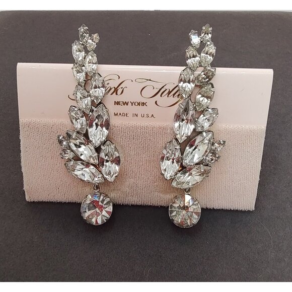 Kirks Folly Rhinestone Clip-On Earrings Silver Tone, Vintage - Picture 1 of 10